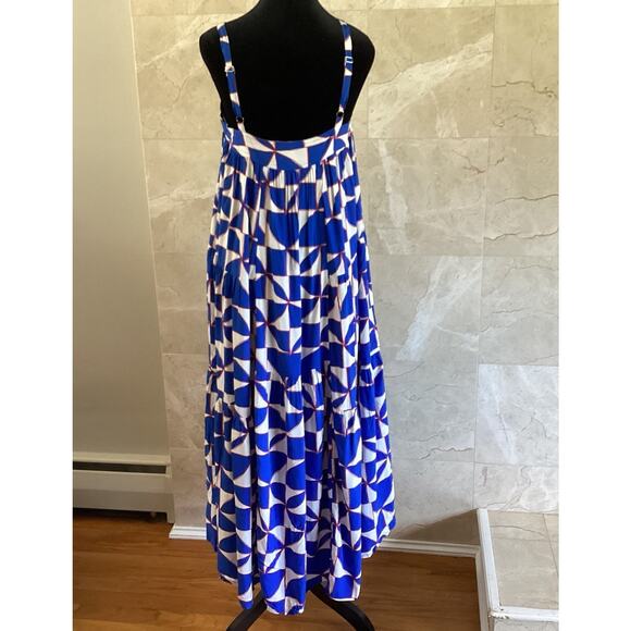 Abel The Label Anthropologie Tier Maxi Dress Small Blue Geometric Boho Oversized - Picture 7 of 12